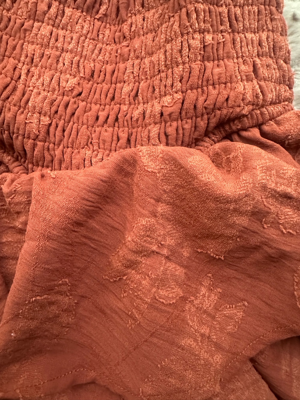 Altar'd State Rust Ruffled Smocked Mini Skirt - Picture 2 of 3